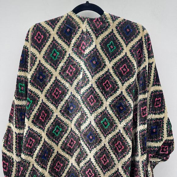 Chasor‎ Velvet Boho Geometric Print Cream Black Multi Oversized Kimono - Picture 3 of 8
